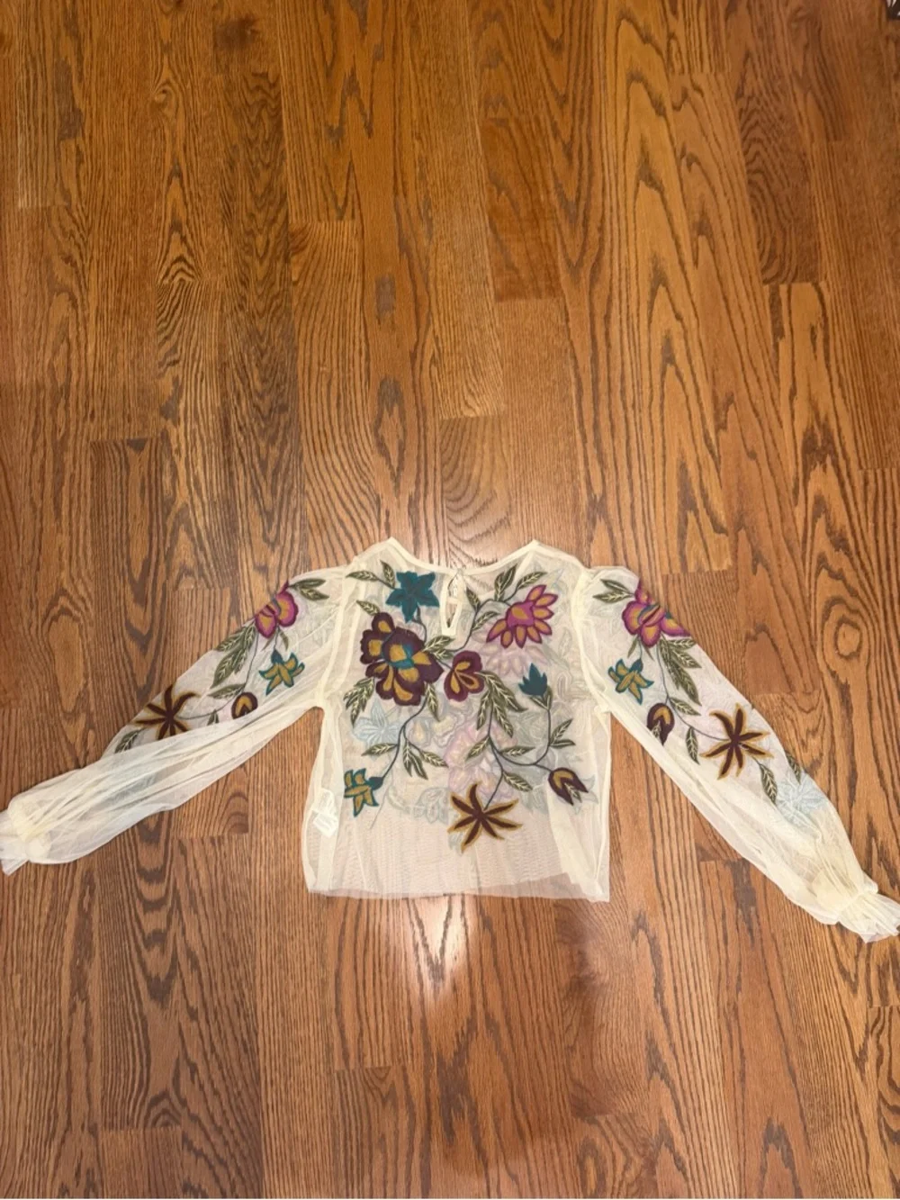 Anthropologie Layla Embroidered Appliqué Mesh Blouse - Picture 5 of 5